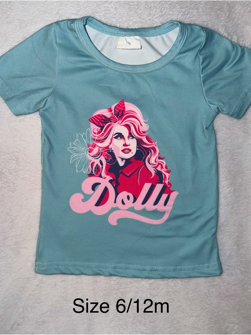 Dolly Graphic Tee - Teal with Pink & Red Print